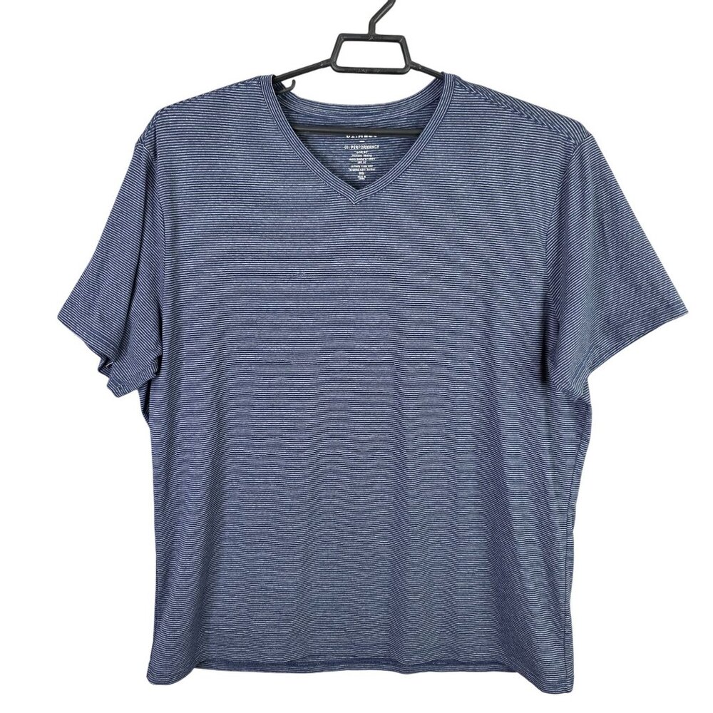 Mens 01.Algo Blue Gray Striped T Shirt V Neck Short Sleeve Polyester Stretch XXL